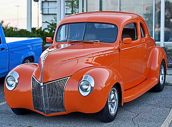 Vibrant Orange Classic Ford Coupe Hot Rod