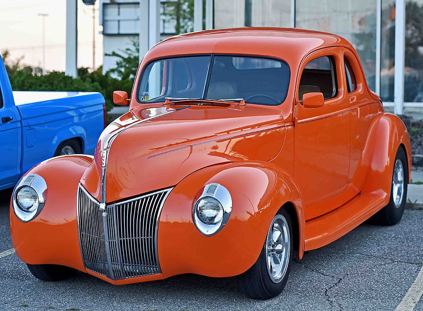 Vibrant Orange Classic Ford Coupe Hot Rod