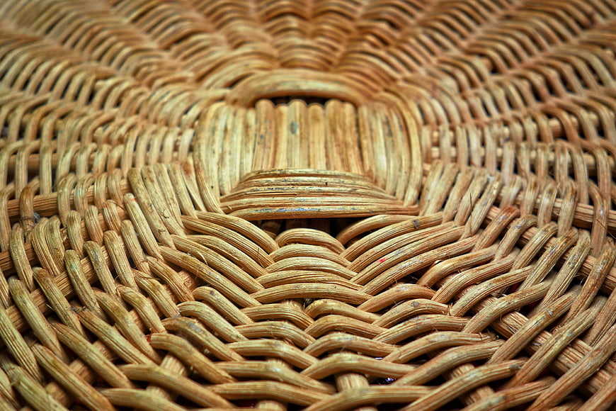 Close-up texture of woven reed basket pattern