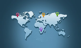 3D World Map With Colorful Location Pins On Blue Background