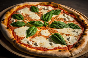Classic Pizza Margherita with Fresh Basil Leaves