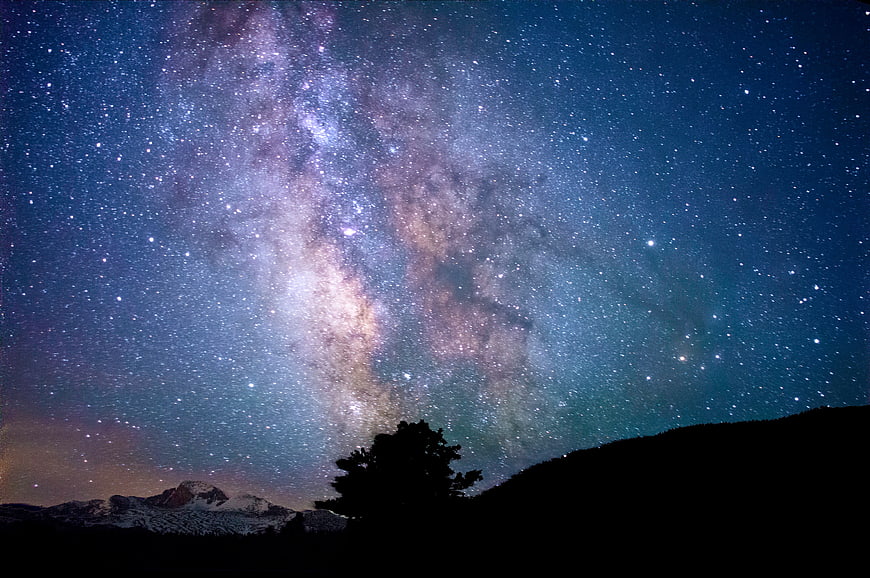 Milky Way Galaxy Over Snowy Mountain Silhouette