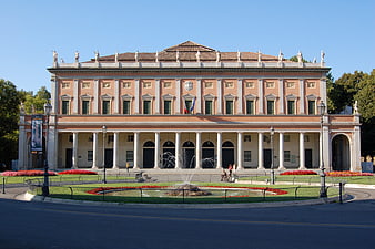 Villa Reale Monza facade with fountain and statues