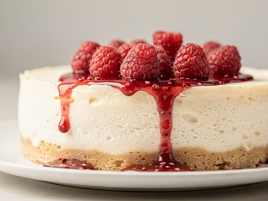 Creamy Raspberry Cheesecake with Fresh Berries and Glaze