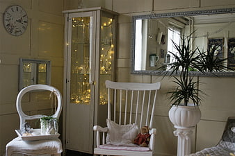 Vintage White Interior with Fairy Lights and Decor
