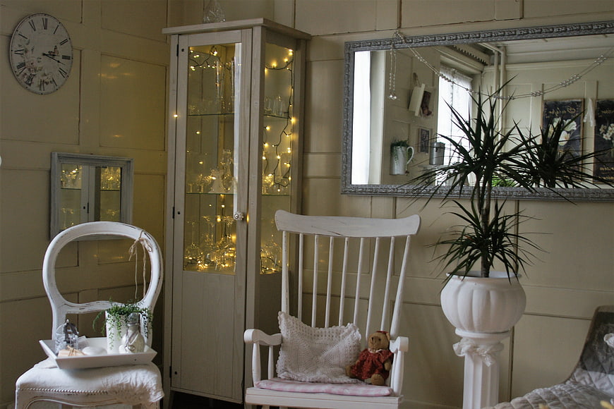 Vintage White Interior with Fairy Lights and Decor