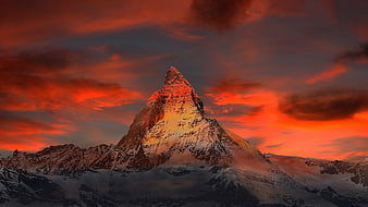 Matterhorn Mountain Peak at Dramatic Sunset