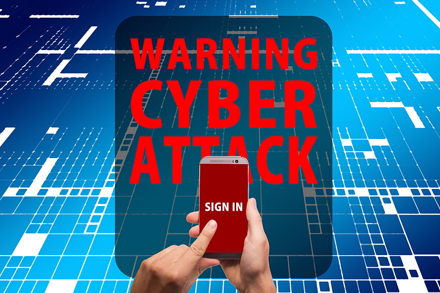 Cyber Attack Warning on Smartphone Screen with Binary Background