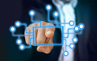 Businessman hand touching digital network interface