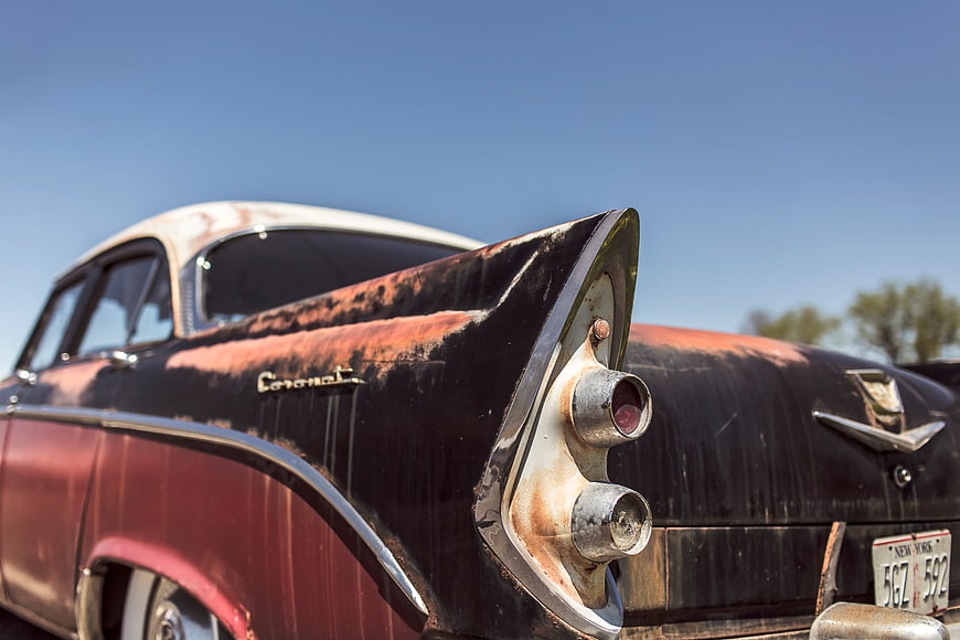 Rusty vintage car tail fin detail