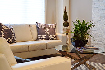 Modern Living Room Interior with White Sofa and Glass Table