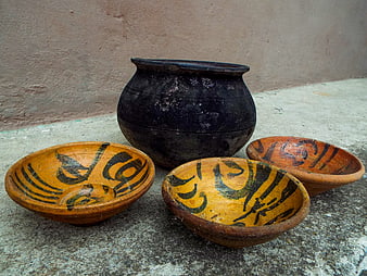 Traditional Hand-Painted Clay Bowls and Pottery