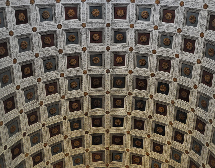 Ornate coffered dome ceiling with geometric pattern