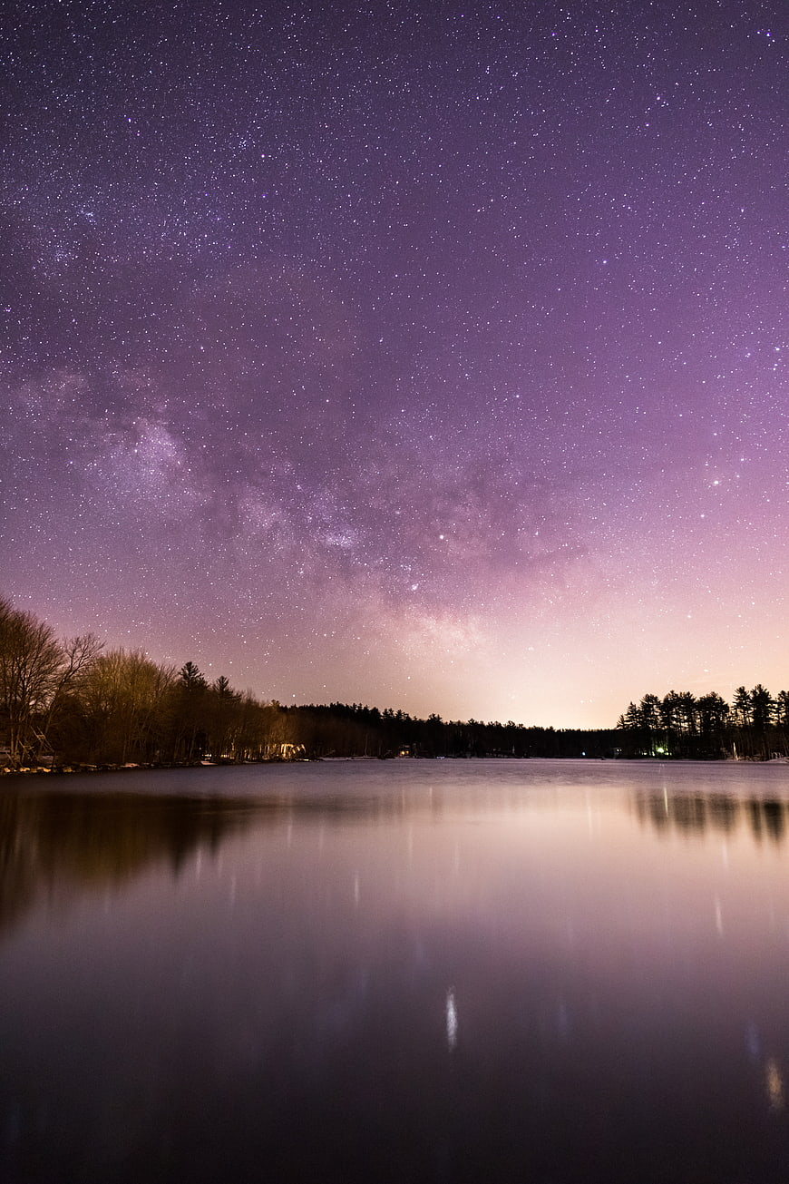 Milky Way Galaxy Reflection on Calm Lake at Night