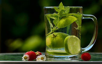 Refreshing Lime Mint Detox Water in Glass Mug