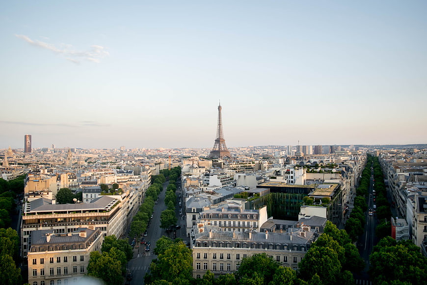 Aerial View of Paris Cityscape with Eiffel Tower