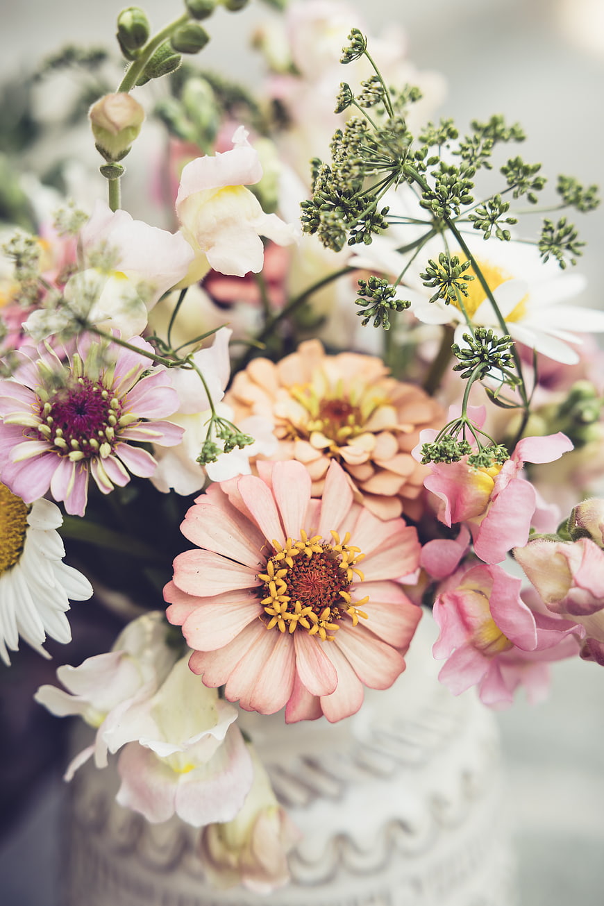 Pastel Flower Bouquet in White Ceramic Vase