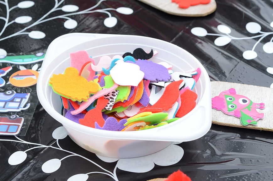 Colorful Felt Shapes in White Bowl for Kids Crafts