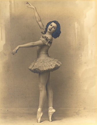 Vintage Ballerina Portrait in Tutu and Pointe Shoes