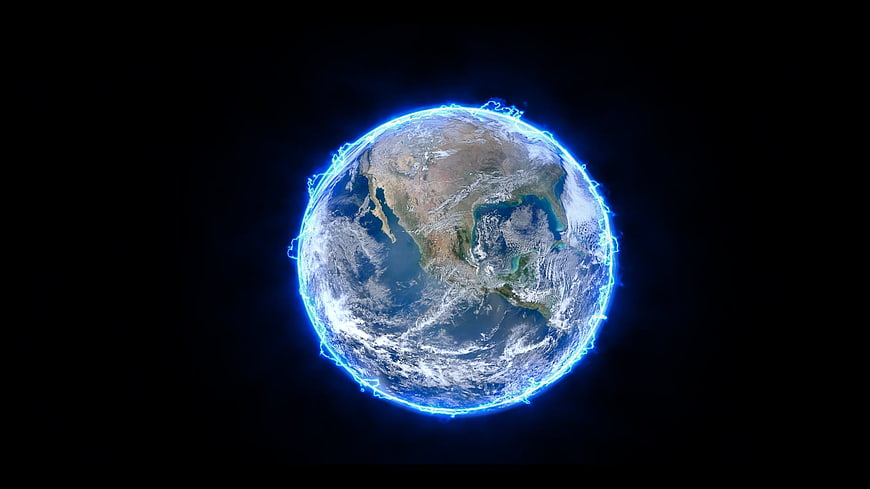 Electric Earth Globe with Blue Lightning Energy Aura