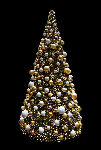Luxurious Gold and White Christmas Tree on Black Background