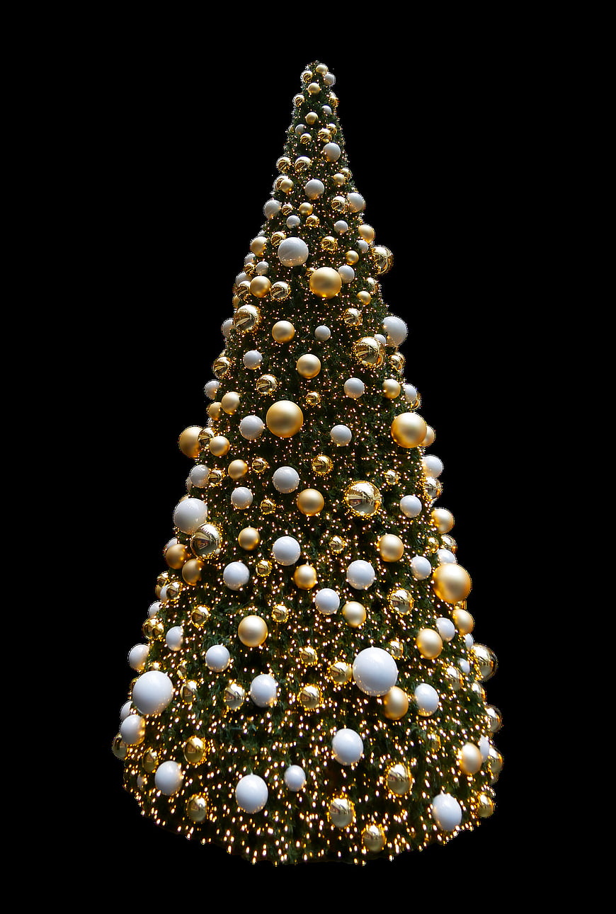Luxurious Gold and White Christmas Tree on Black Background