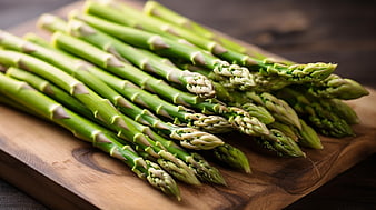 Fresh Green Asparagus on Wooden Cutting Board