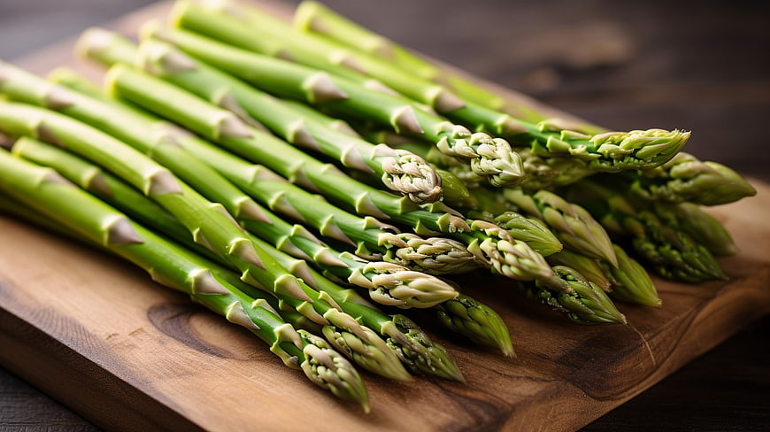 Fresh Green Asparagus on Wooden Cutting Board