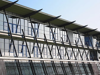 Modern Office Building Facade with Diagonal Supports