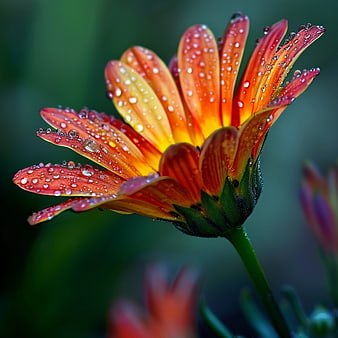Close-up of Orange and Yellow Flower with Water Droplets