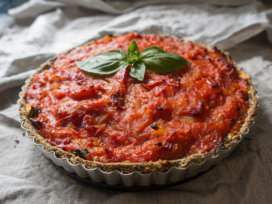 Rustic Tomato Tart with Fresh Basil Garnish