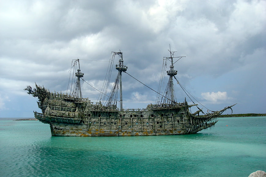 Black Pearl Pirate Ship Replica in Turquoise Caribbean Water