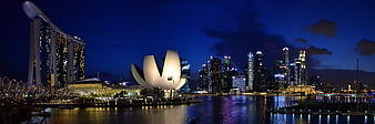 Panoramic Night View of Singapore Marina Bay Sands Skyline