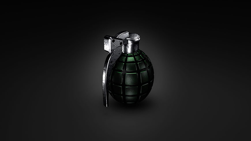 3D Render of a Green Military Hand Grenade on Dark Background