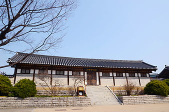 Traditional Korean Hanok Building with Tiled Roof