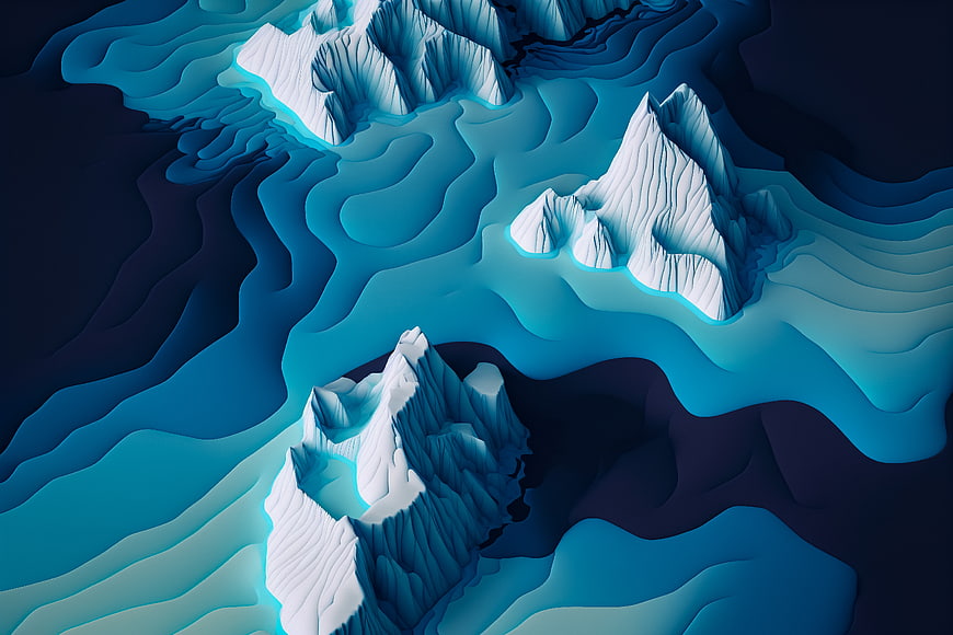 Abstract 3D Paper Cut Iceberg Landscape in Blue Tones