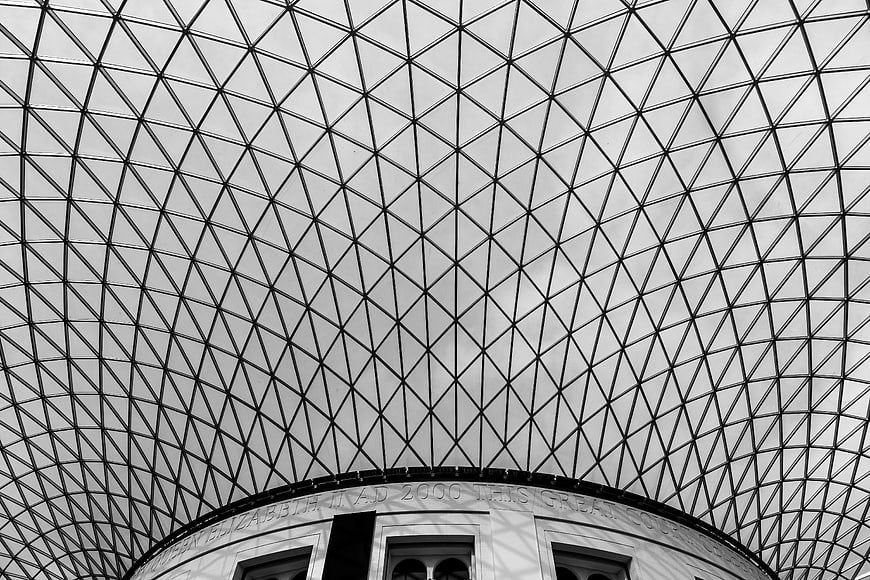 Black and white architectural glass dome ceiling pattern