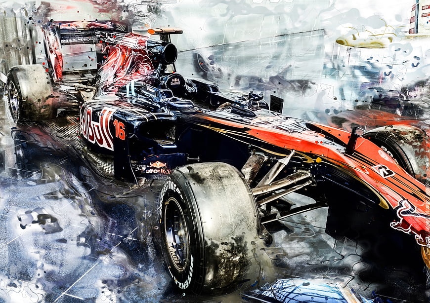 Artistic Digital Painting of Red Bull Formula 1 Race Car