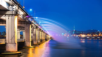 Banpo Bridge Rainbow Fountain Night View Seoul