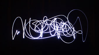 White Abstract Light Painting Scribble on Black Background