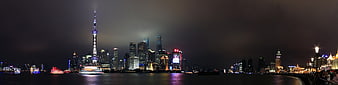 Panoramic Night View of Shanghai Skyline and Huangpu River