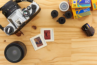Vintage Film Camera and Photography Supplies Flat Lay