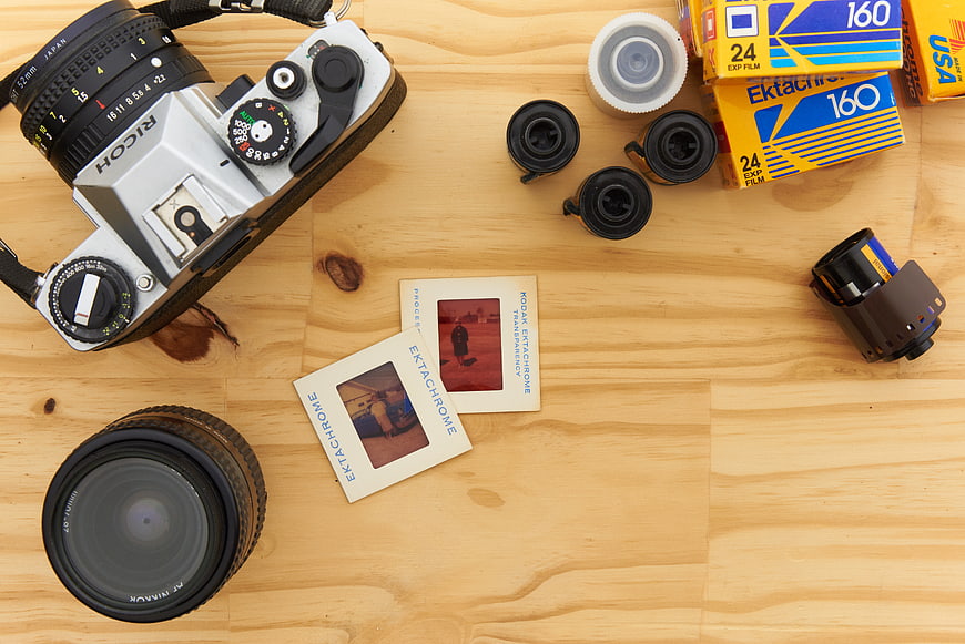 Vintage Film Camera and Photography Supplies Flat Lay