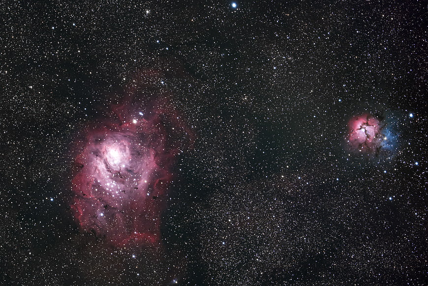 Deep Space Astrophotography of Red and Blue Nebulae