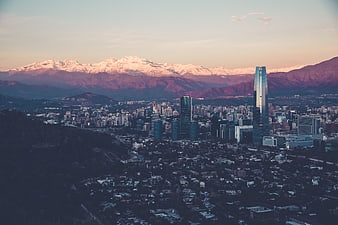 Santiago Chile Cityscape with Andes Mountains at Sunset