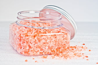 Glass Jar of Pink Himalayan Bath Salt Crystals