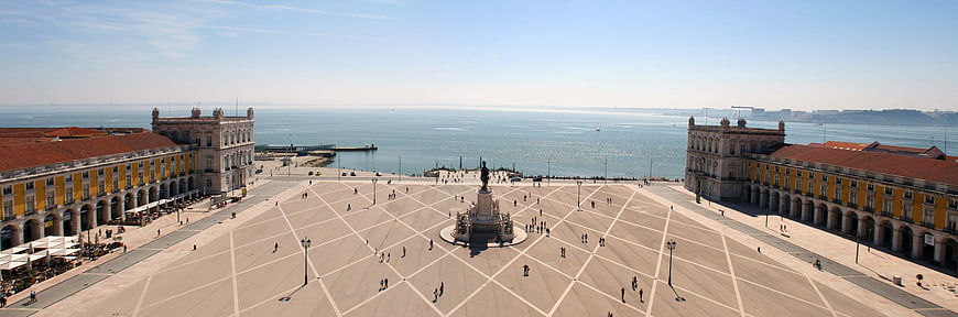 Panoramic view of Terreiro do Paço square in Lisbon, Portugal