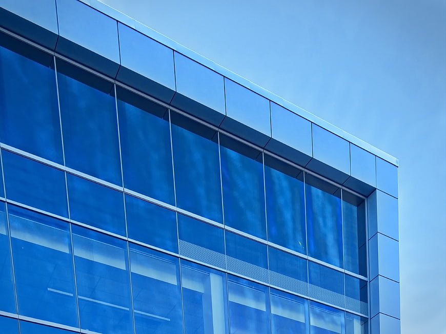 Modern Blue Glass Office Building Facade Architecture