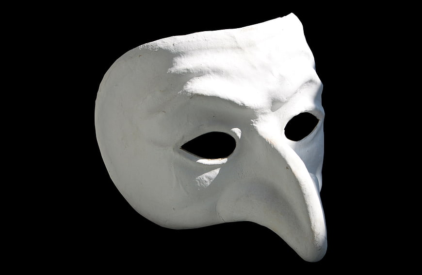 White Plague Doctor Mask Isolated on Black Background