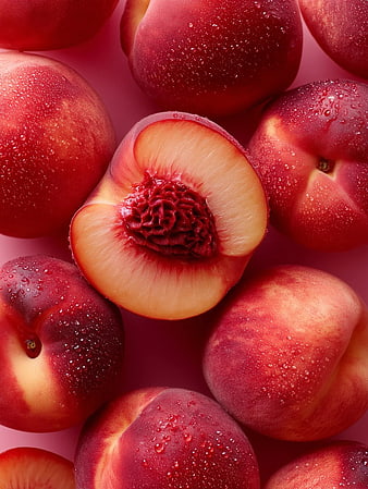 Fresh Juicy Nectarines with Water Droplets